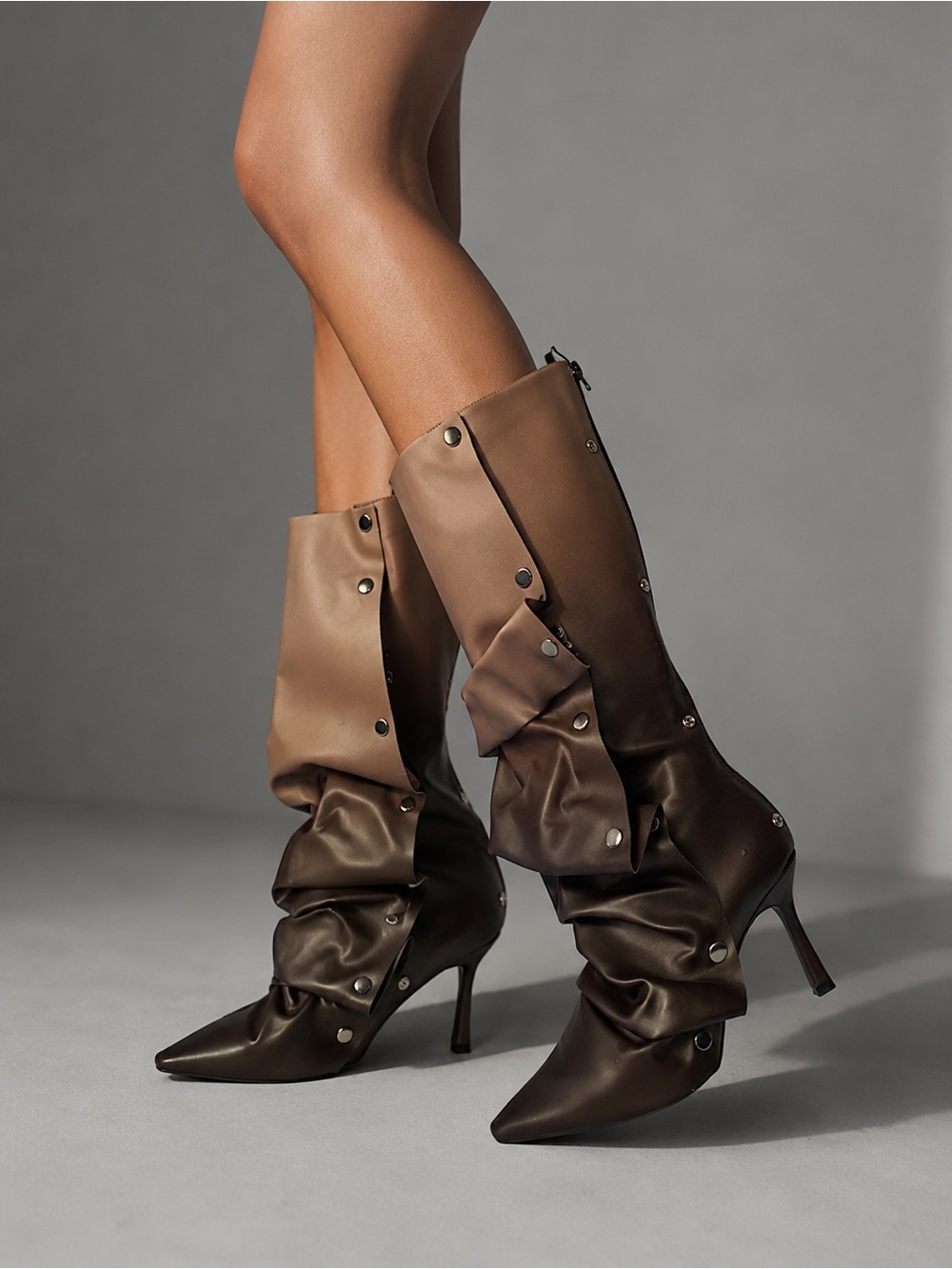 Brown Multi Slouch Knee-High Studded Boots – Size 8 – NIB 🤎✨